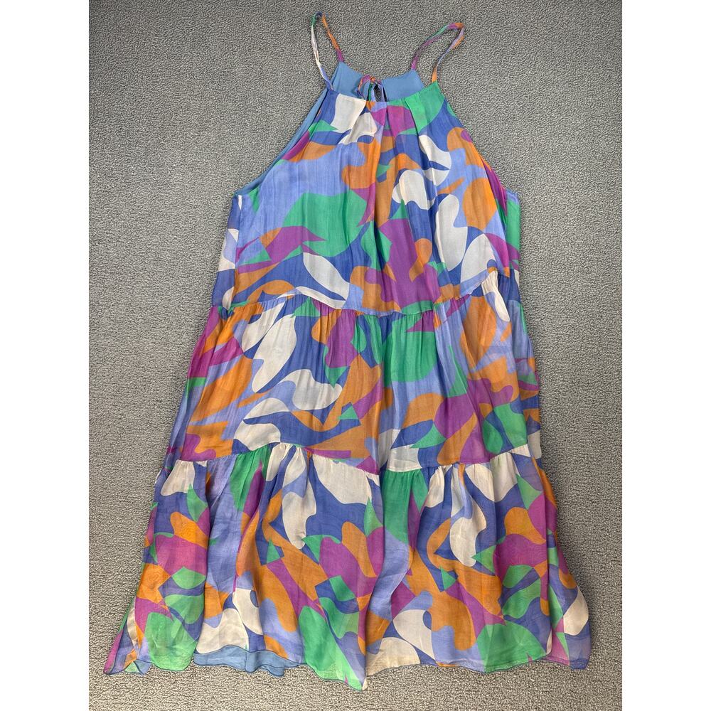 FRNCH Mini Dress Tiered Silk Blend Colorful Abstract Spring‎ Summer Size Large